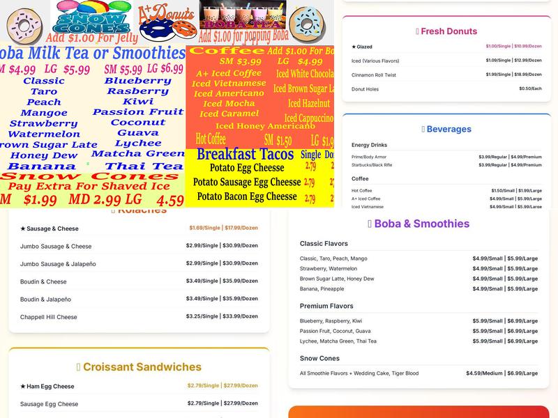 A+Donuts Menu
