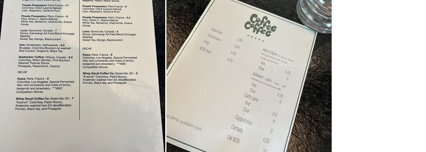 Coffee Coffee Menu