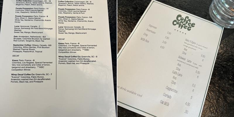 Coffee Coffee Menu