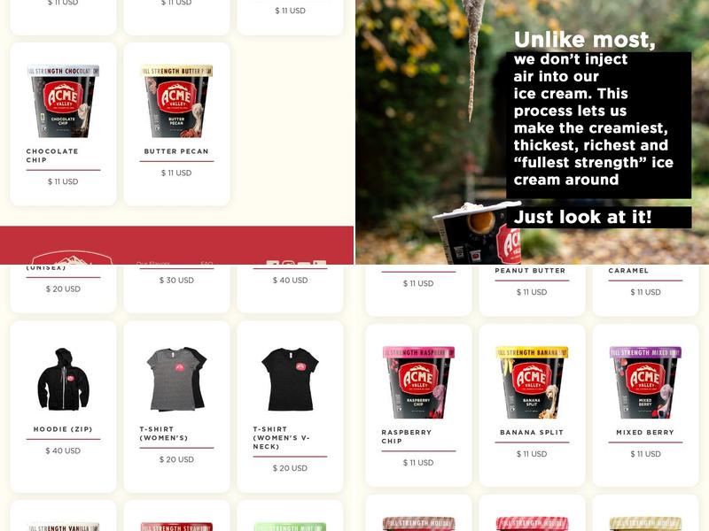 Acme Valley Ice Cream Menu