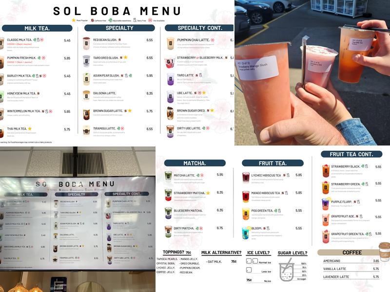 Sol Boba Menu