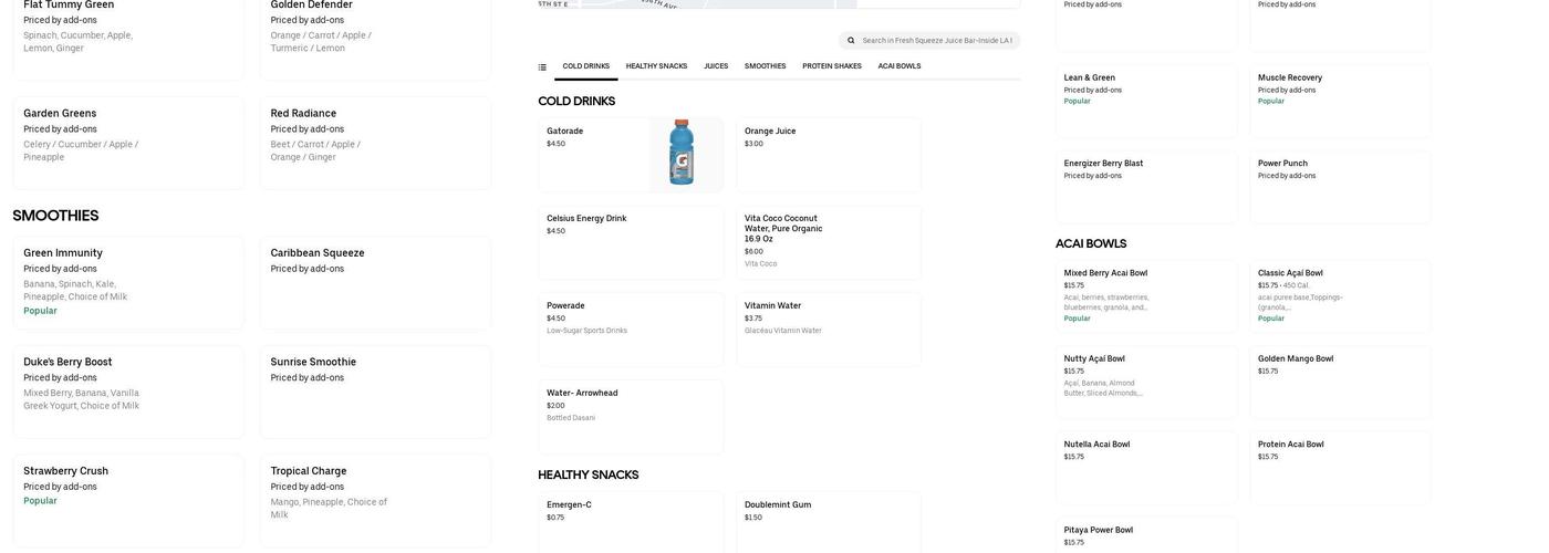 Fresh Squeeze Juice Bar- Inside LA Fitness Menu