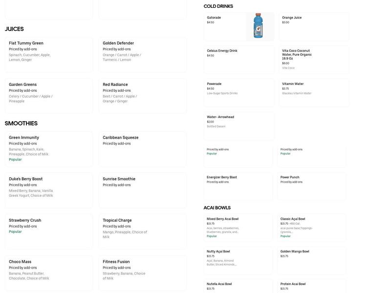 Fresh Squeeze Juice Bar- Inside LA Fitness Menu