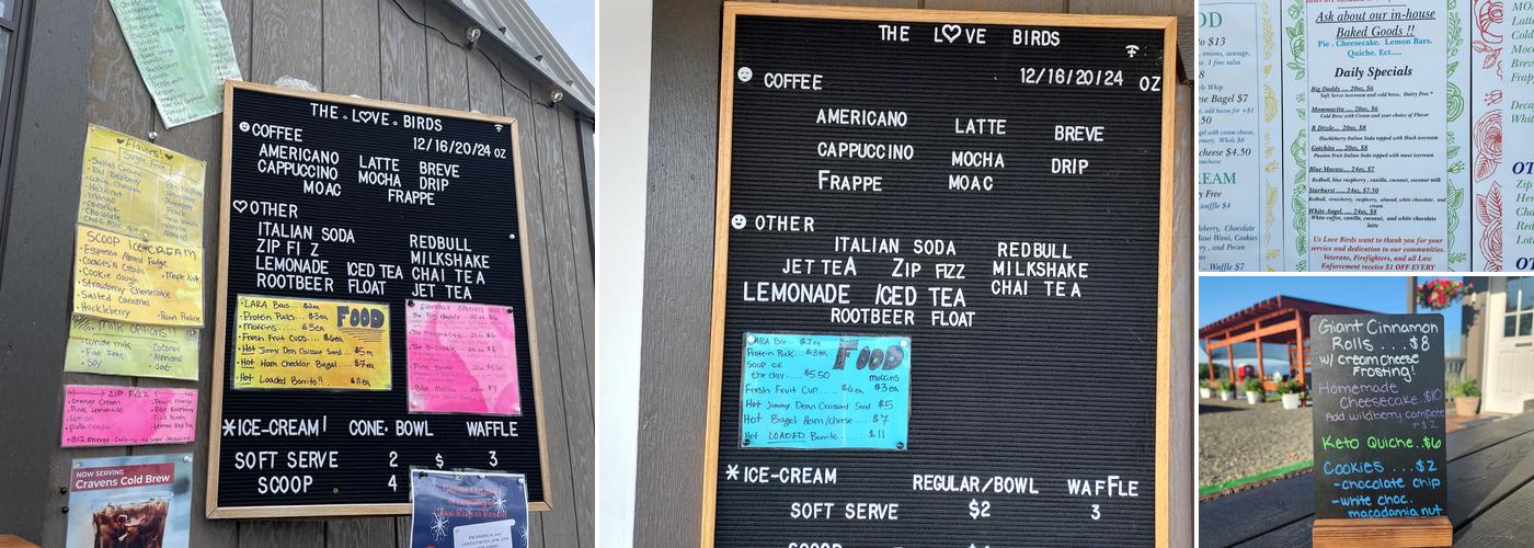 The Love Birds Coffee Shop Menu