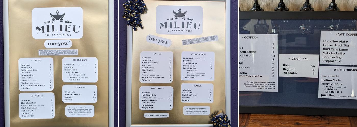 Milieu Coffeeworks Menu