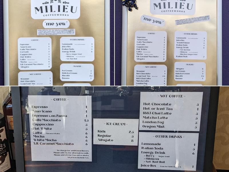 Milieu Coffeeworks Menu