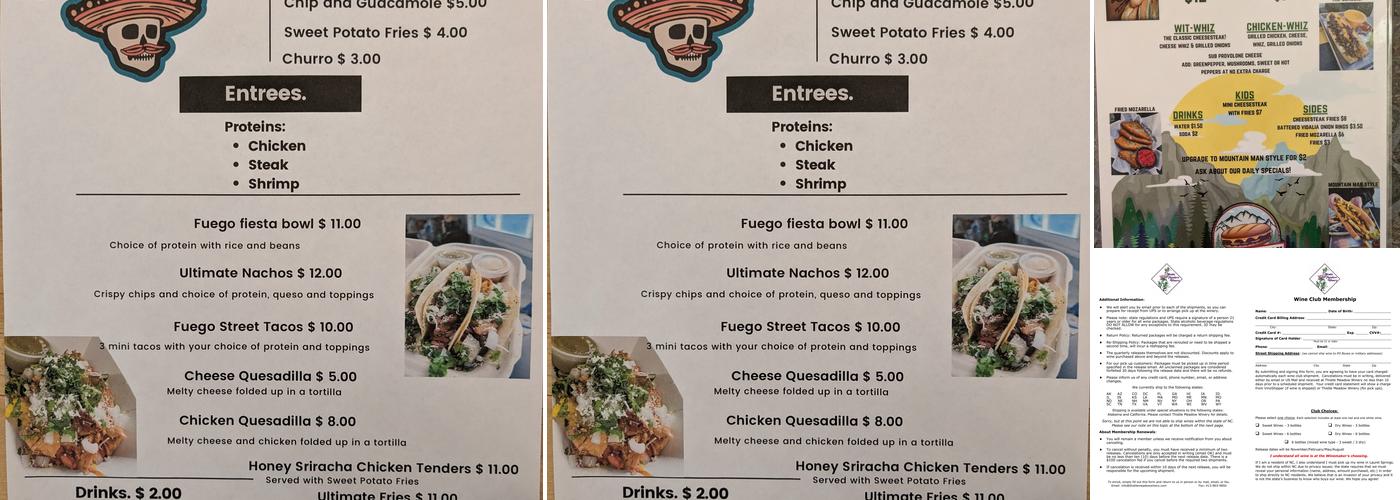 Thistle Meadow Winery Menu