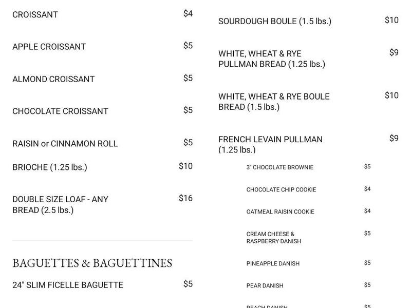 Voilà French Bakery Menu