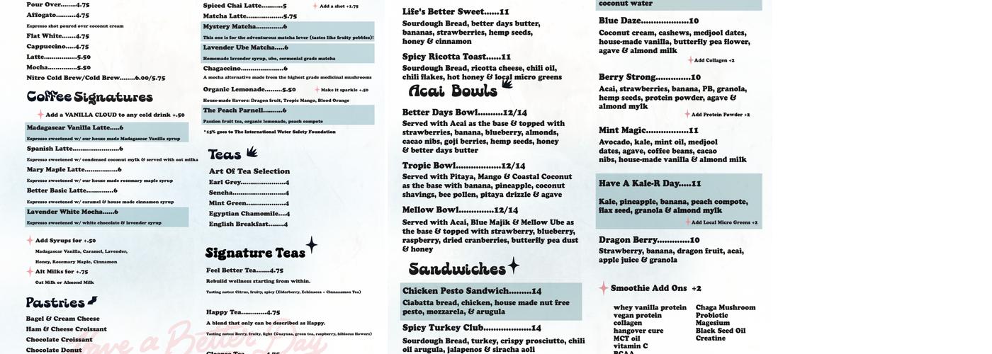 Better Days Coffee & Acai Menu