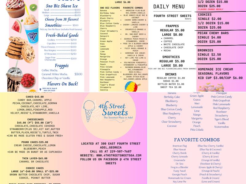 Fourth Street Sweets Menu