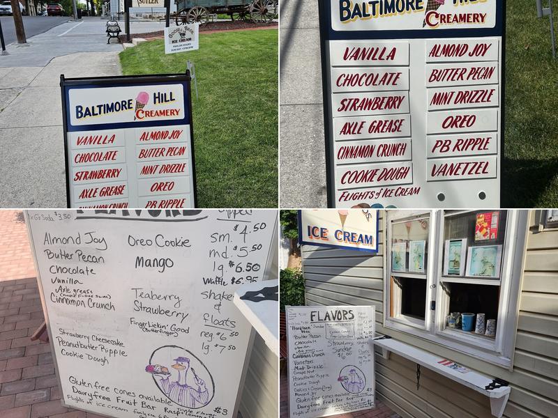 Baltimore Hill Creamery Ice Cream Parlor Menu