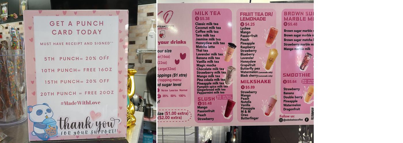 XO BOBA TEA 45504 LLC Menu