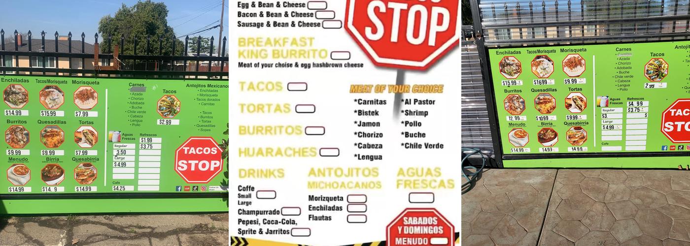 Taco Stop Menu