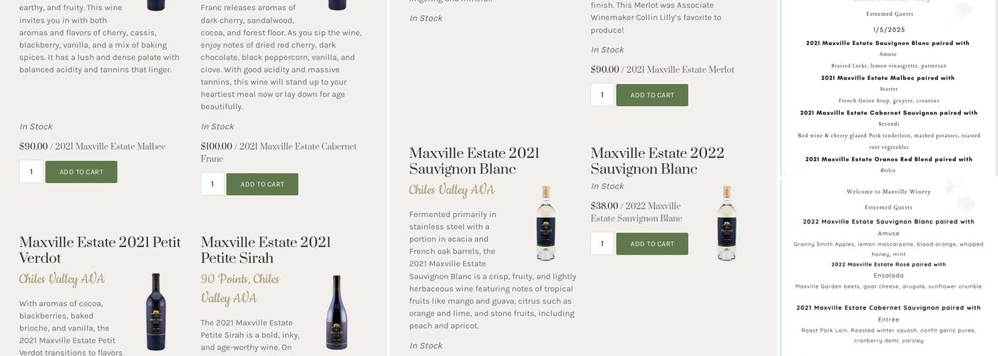 Maxville Winery Menu