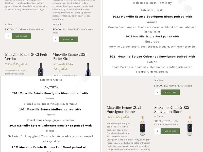 Maxville Winery Menu