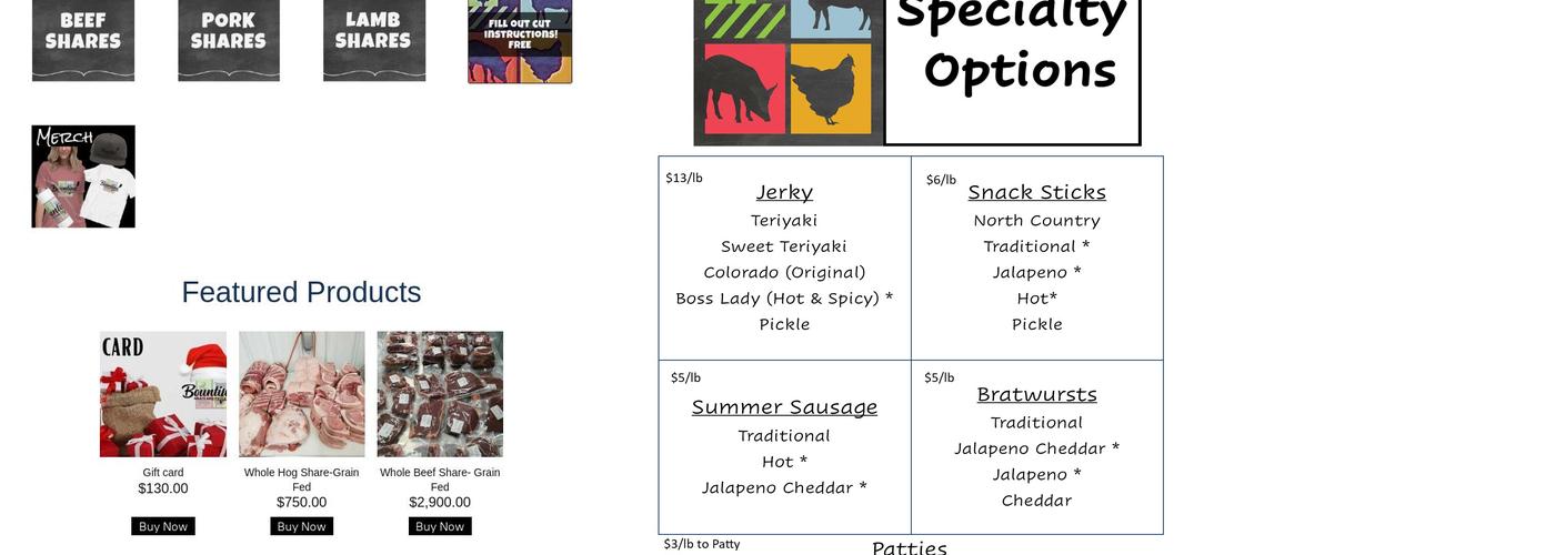 Bountiful Meats & Processing Menu