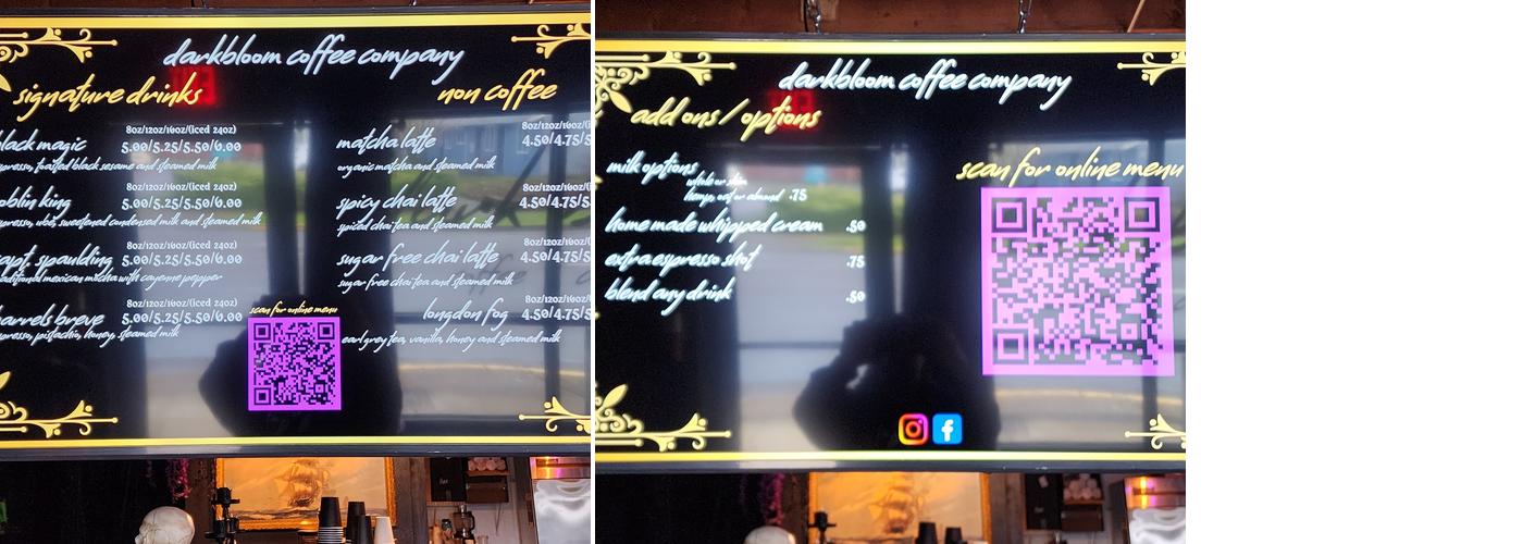 Darkbloom coffee company Menu