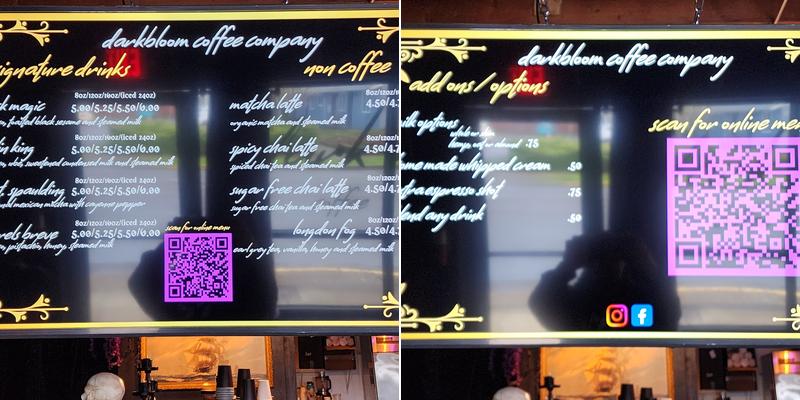 Darkbloom coffee company Menu