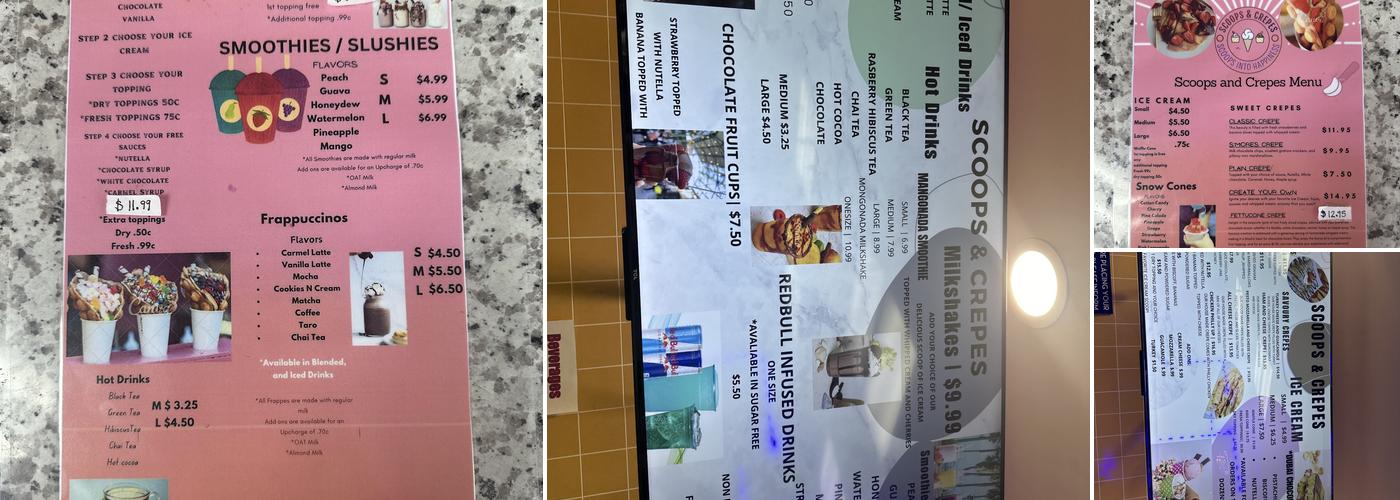 Scoops & crepes Menu