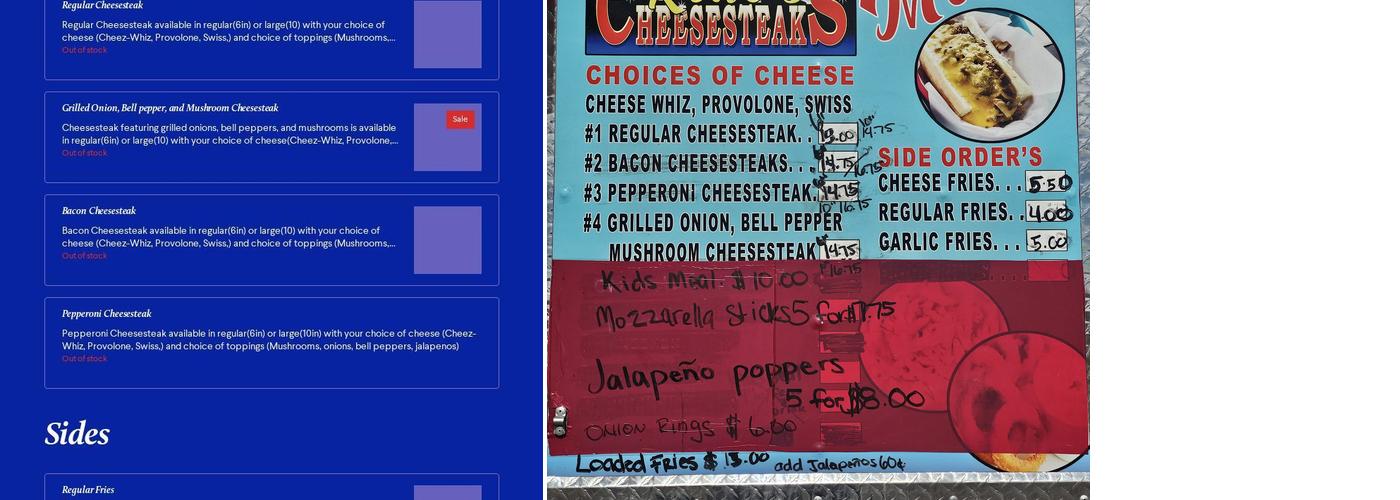 Reno’s Cheesesteaks Menu
