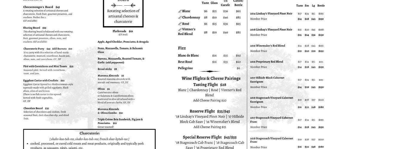 Old Acre Winery Menu
