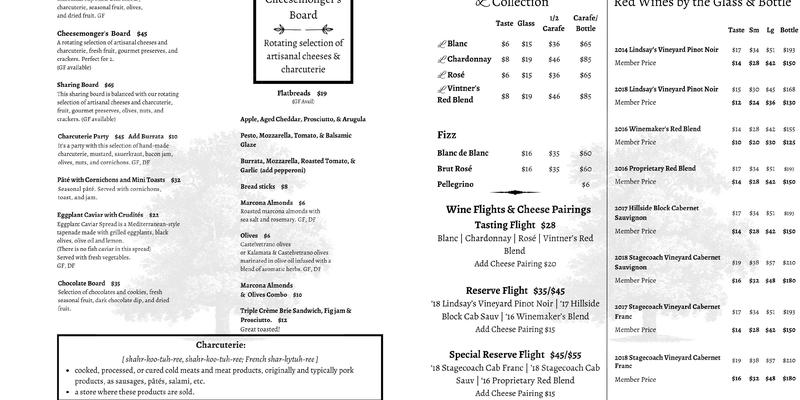 Old Acre Winery Menu
