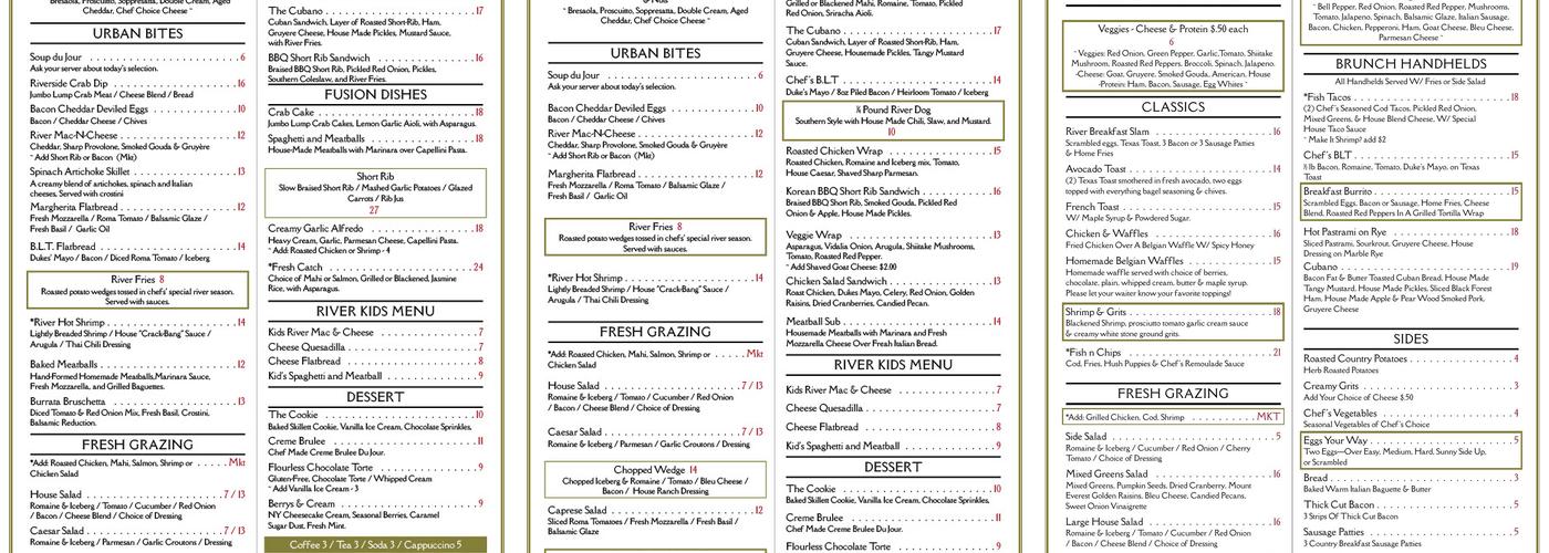 Riverside Kitchen & Bar Menu