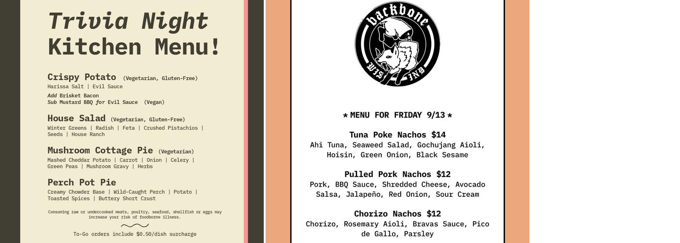 Sway Brewing + Blending Menu