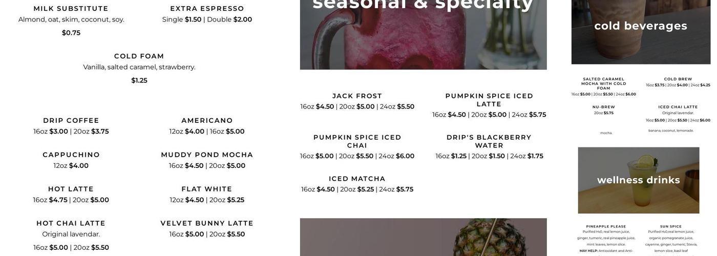 Drip Kitchen and Coffee Menu