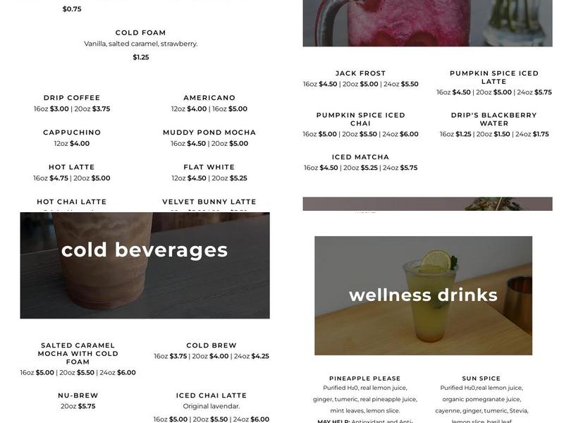Drip Kitchen and Coffee Menu