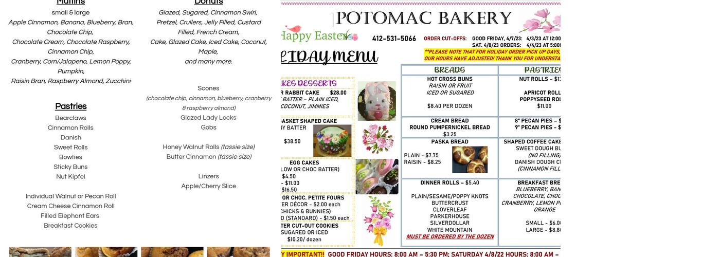 Potomac Bakery Menu