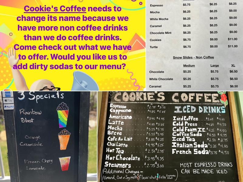 Cookie's Coffee Menu