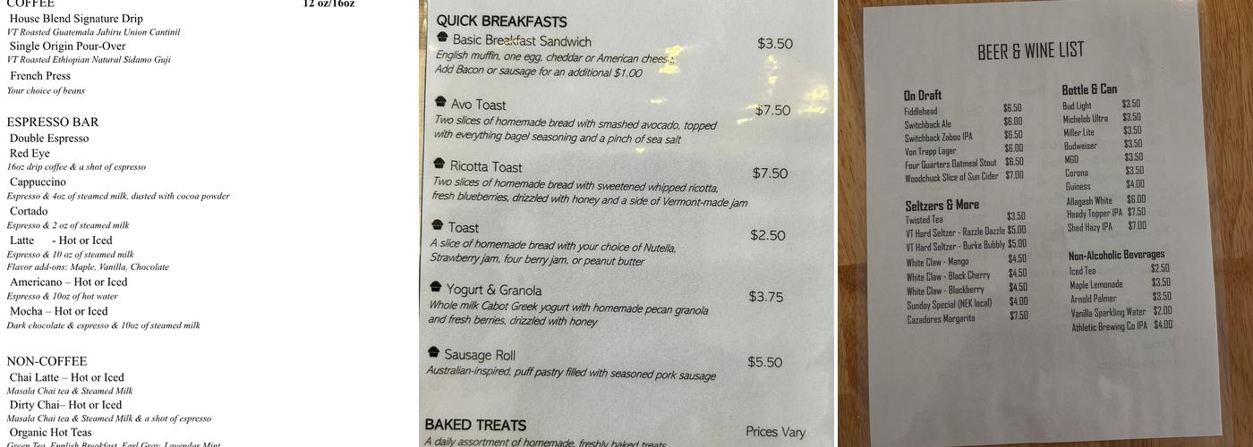 Three Branches Cafe and Bakery Menu