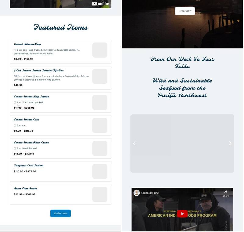 Quinault Pride Seafood Retail Store Menu