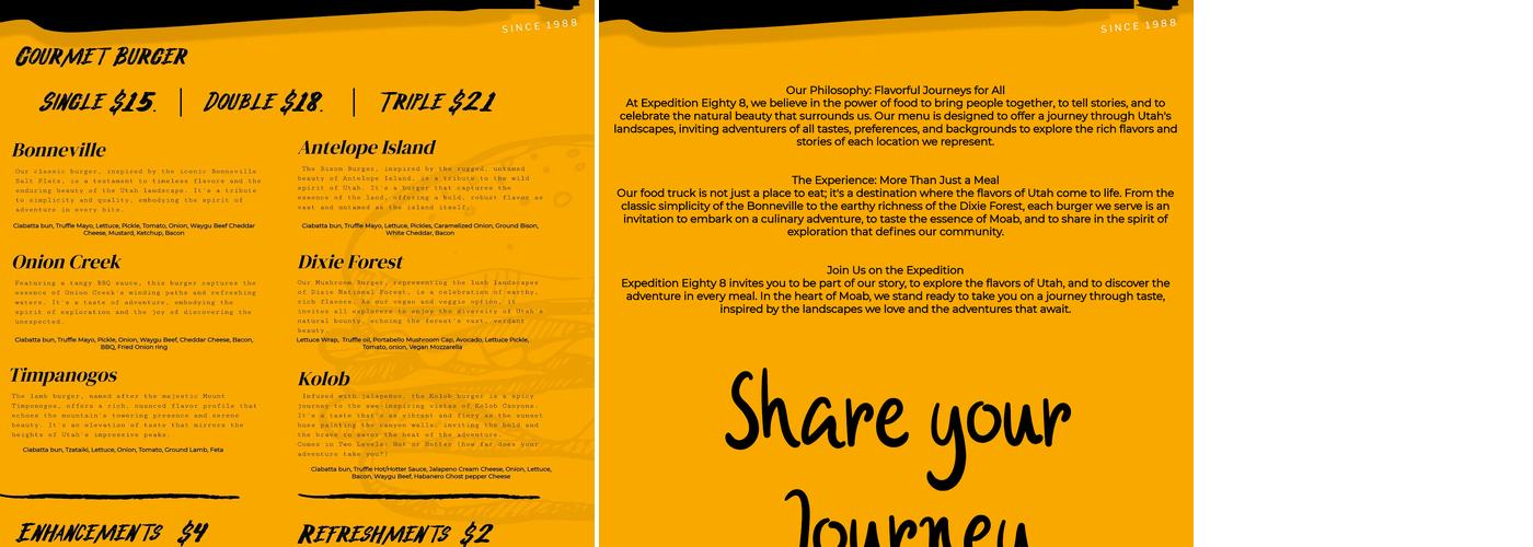 Expedition Eighty8 Menu