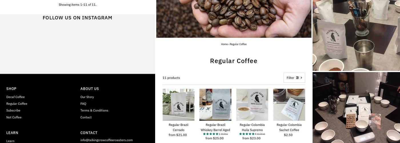 Talking Crow Coffee Roasters Menu