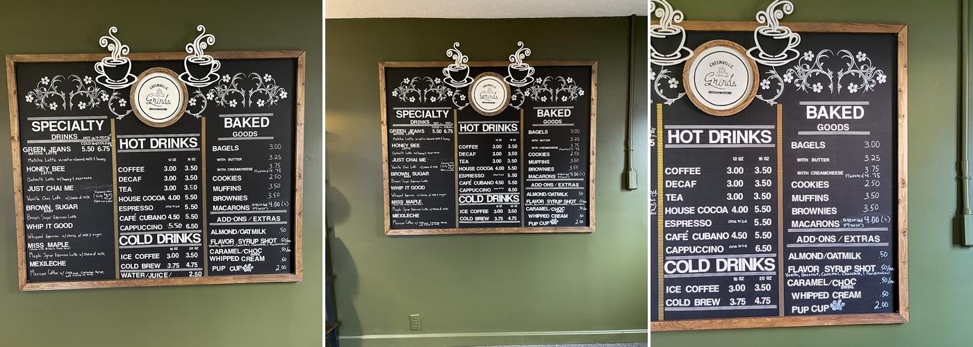 Greenville Grinds Menu