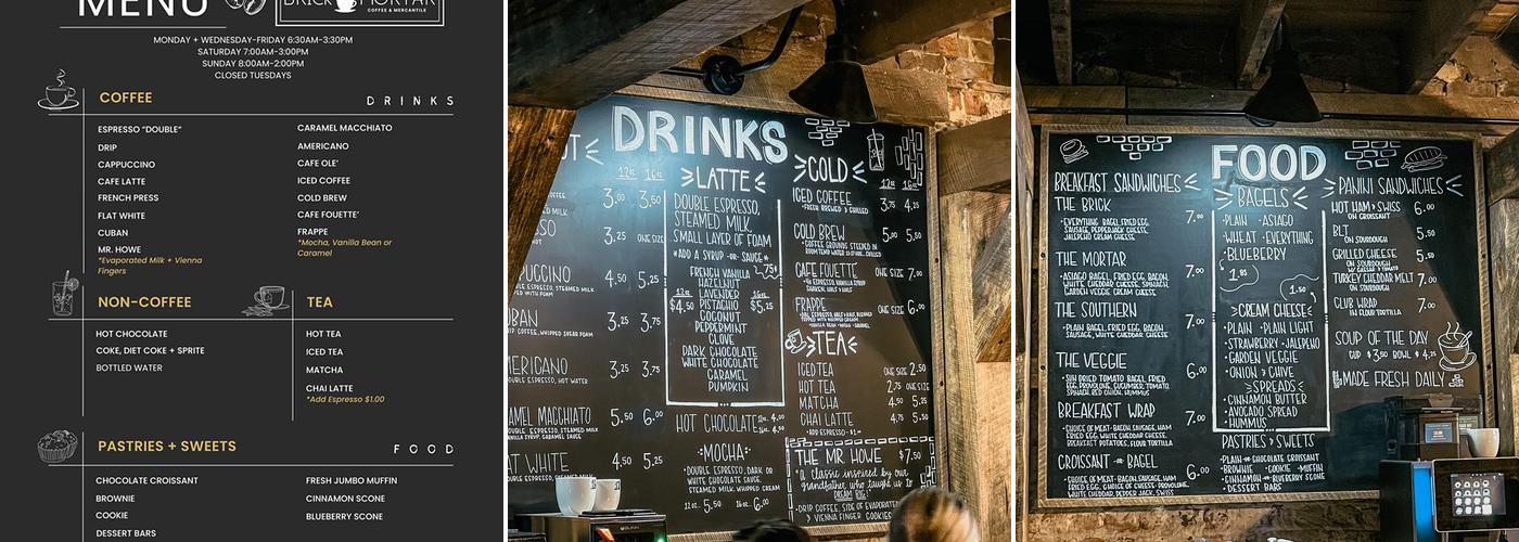 Brick & Mortar Coffee and Mercantile Menu