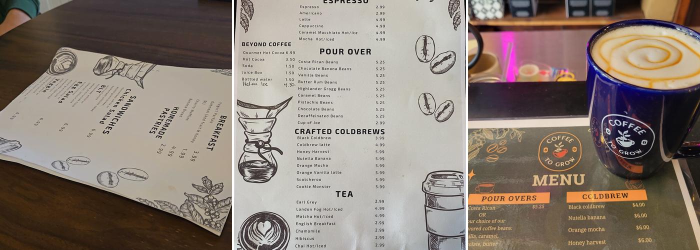 Coffee to Grow Menu