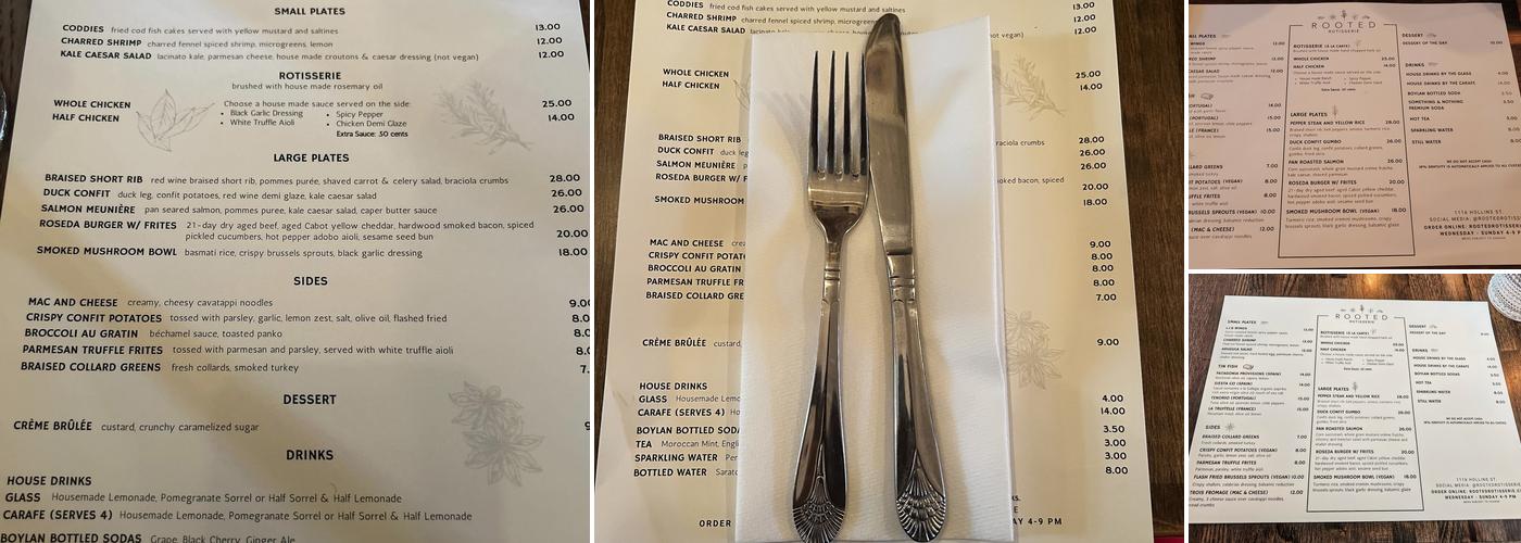 Rooted Rotisserie Menu