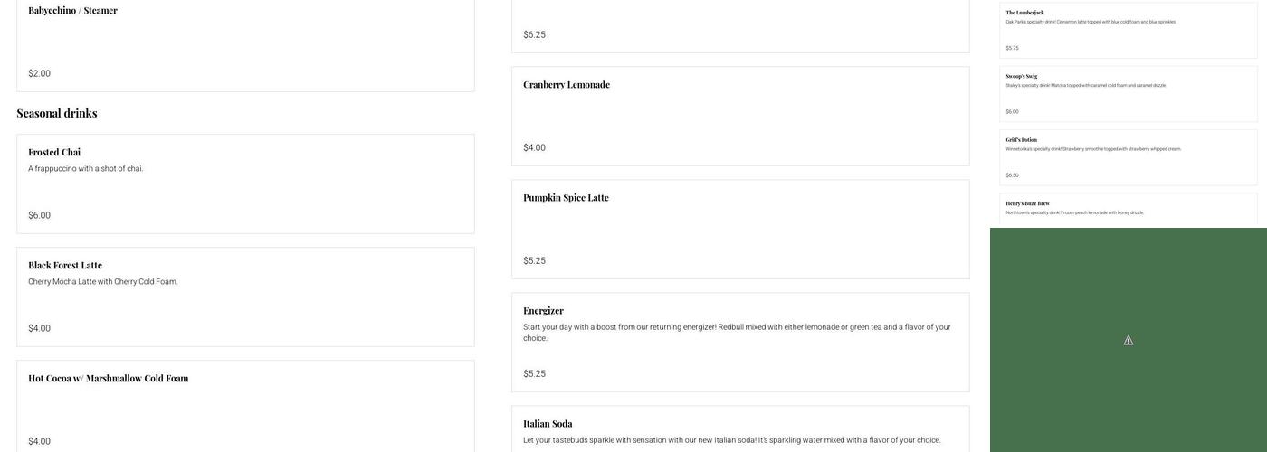 Class Act Coffee Menu