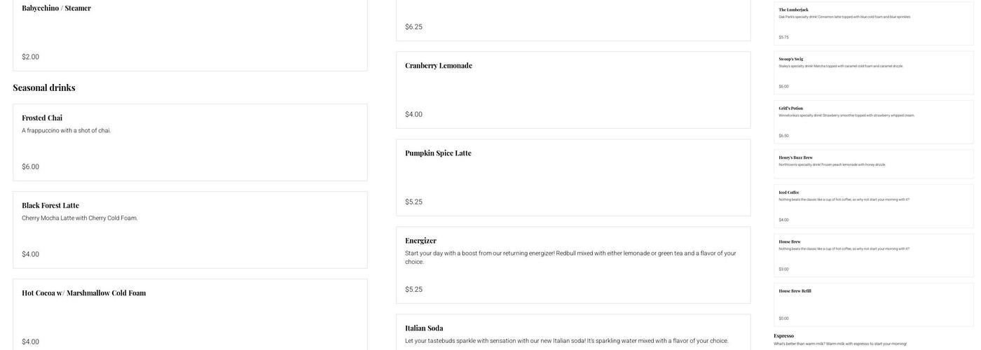 Class Act Coffee Menu