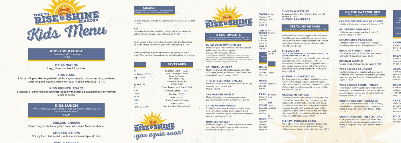 Time to Rise and Shine Elkhorn Menu