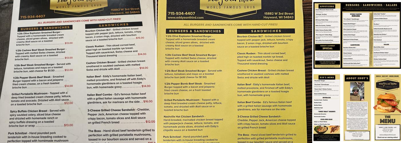 EDDY'S ON THIRD Menu