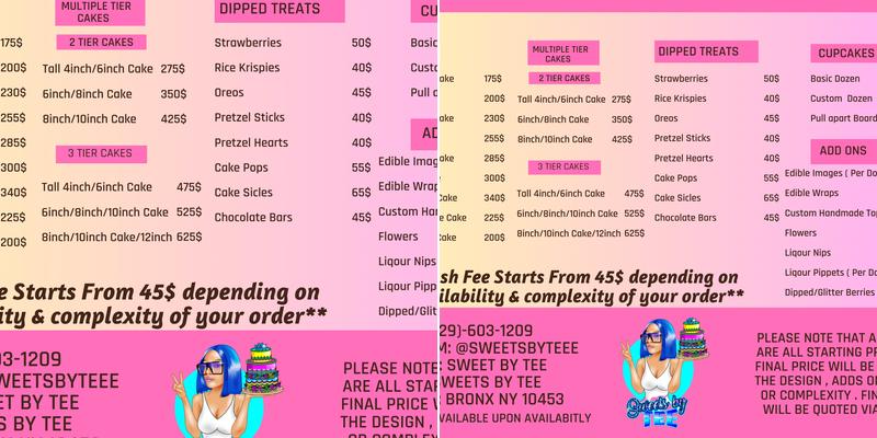 Sweets by TEE Menu
