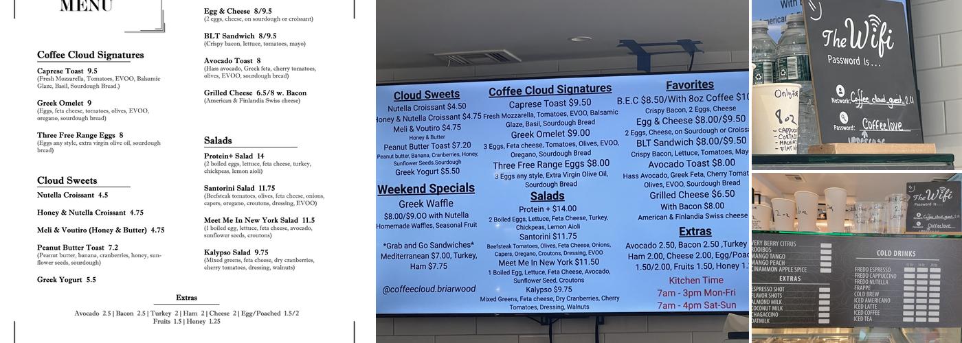 Coffee Cloud Menu