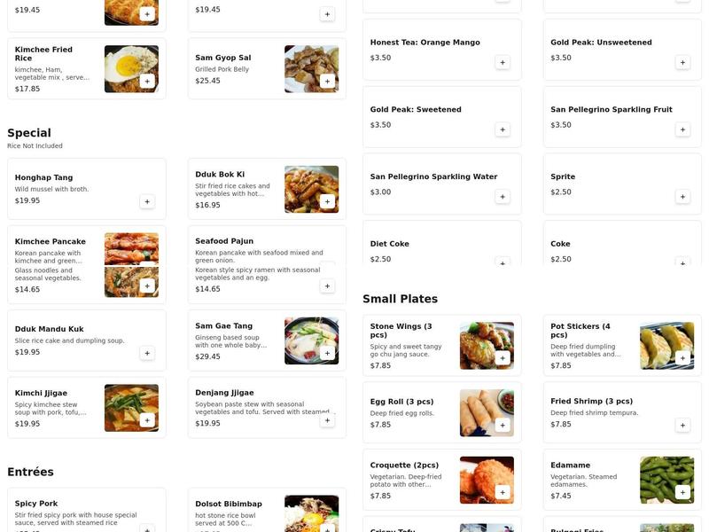 Stone Korean Kitchen Menu