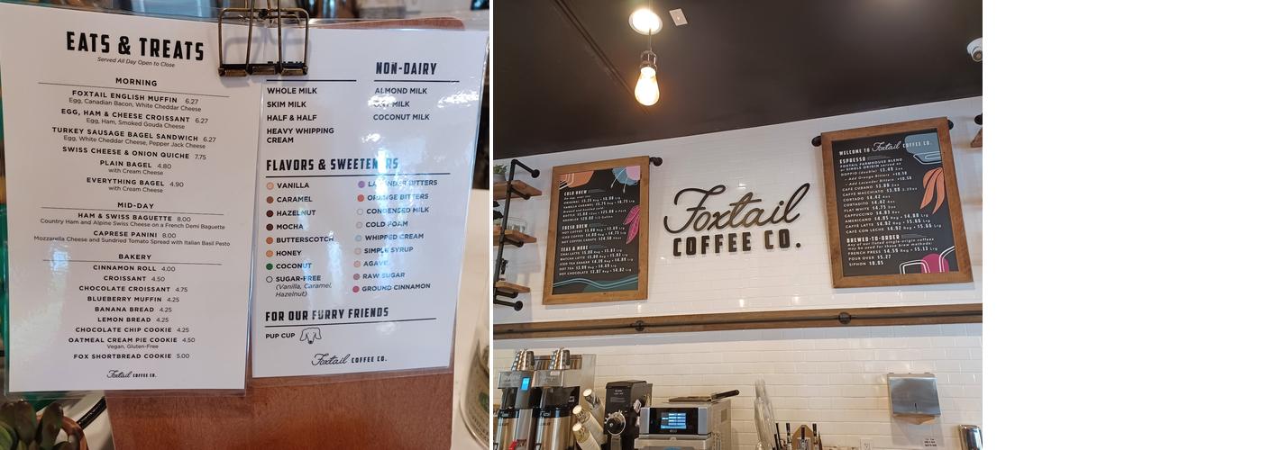 Foxtail Coffee Co. - Dr. Phillips YMCA Menu
