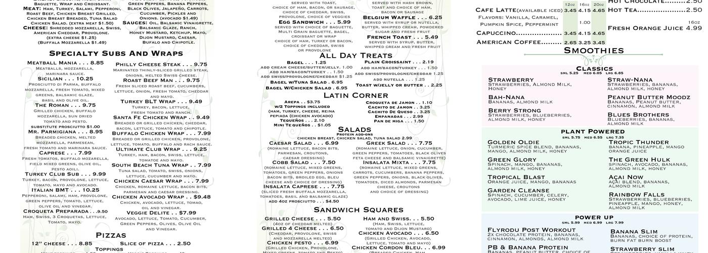 Aura Bistro Market Menu