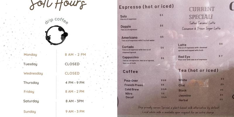 Drip Café Taylor Menu